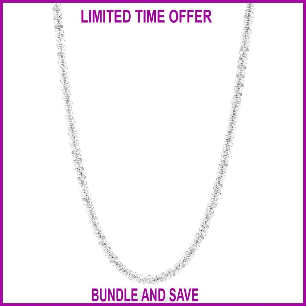 Italian Sterling Silver Twisted Sparkle Chain Necklace 925